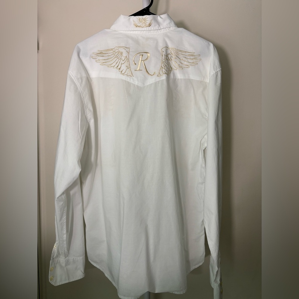 Vintage Y2K Elegant White and Gold Men's Dress Shirt Embroidered Party XXL - Picture 3 of 13